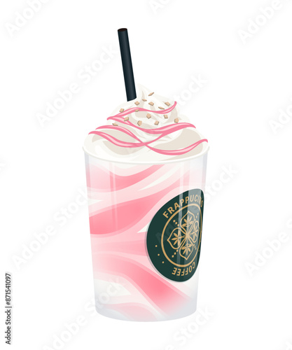 フラペチーノのイラスト ストロベリー ベクター