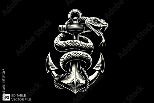 Vintage anchor illustration vector design monochrome style