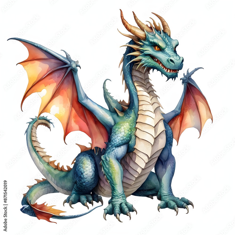 Naklejka premium Watercolor clip art a dragon on a white isolated background