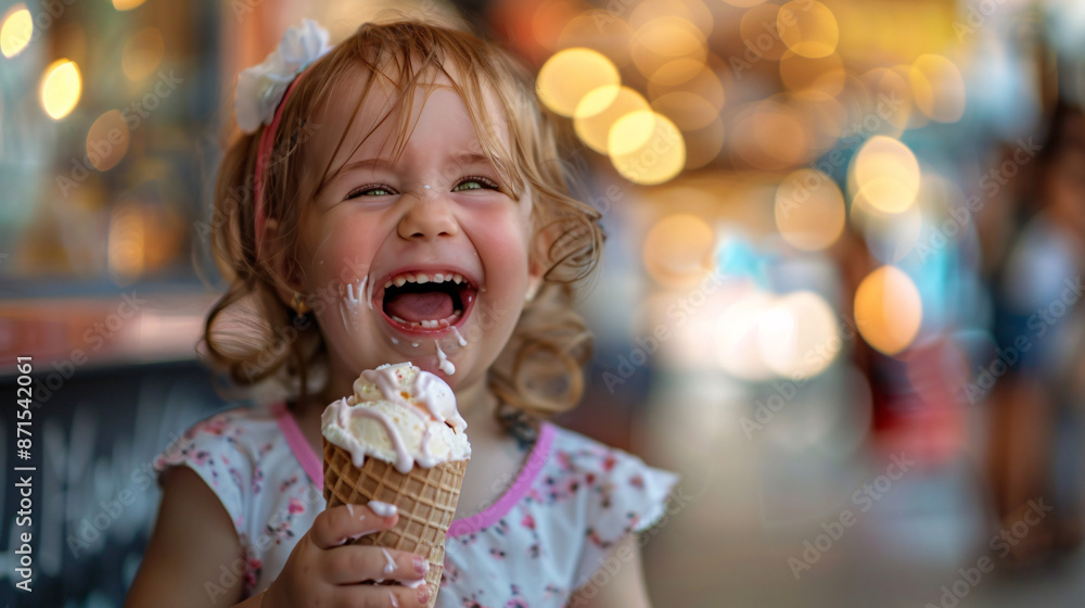 Adorable toddler girl joyfully enjoying an ice cream treat. Adorable toddler girl joyfully enjoying an ice cream treat.