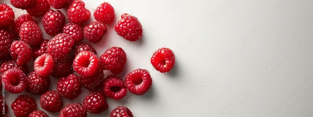 A pristine heap of raspberries against a white background, featuring one unmarred berry at its center A pristine heap of raspberries against a white background, featuring one unmarred berry at its center