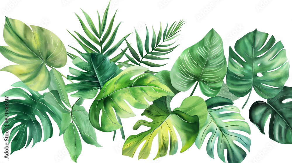 A painting of a leafy green plant with a white background A painting of a leafy green plant with a white background