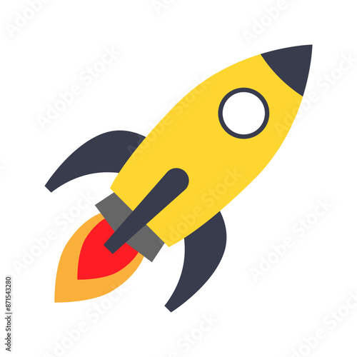 Flying rocket. Spaceship launched to space. Business start up concept.