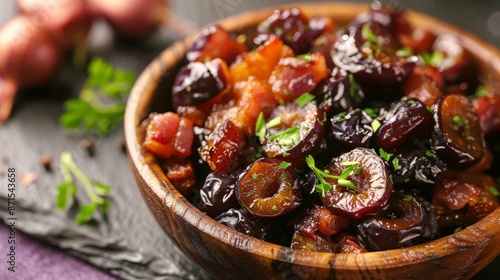 French cuisine. Prunes with bacon. 