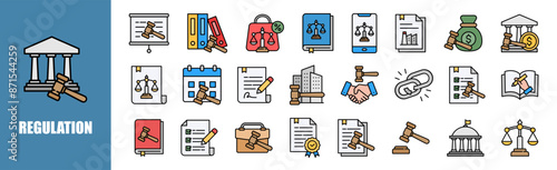 Regulation icon set for design elements,technology, legal, business, law, compliance
