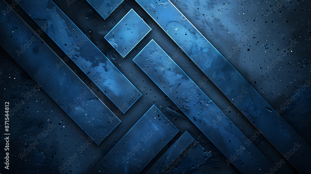 Abstract geometric design with blue textured blocks and grunge speckled background. Abstract geometric design with blue textured blocks and grunge speckled background.