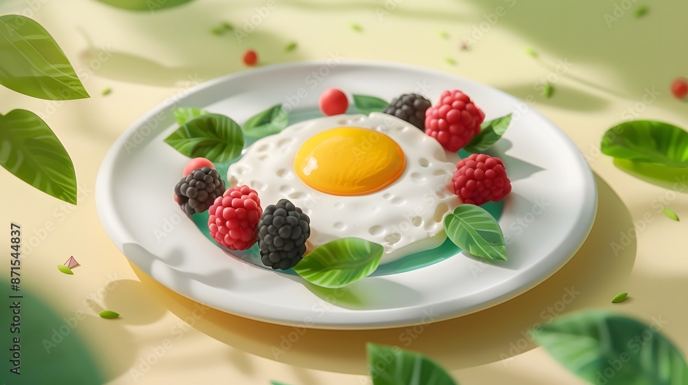 Breakfast egg with leaves and berries. Breakfast egg with leaves and berries.