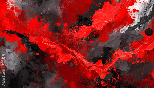 red black marble abstract background with splashes of swirls and stains of ink paint, banner wallpaper with space for copy