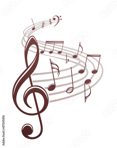 The stylized symbol with music notes.