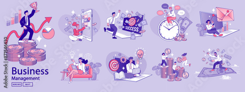 Financing business activities. Set of people in various activities of online business.
