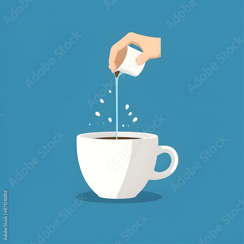 Pouring Milk into Coffee: A simple yet evocative illustration of pouring milk into a cup of coffee. The white creamer pours from a pitcher and creating a splash of white against the brown coffee