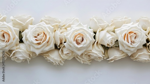 Garland of large white roses roses garland artificial silk flowers seamless border with white roses isolated on white background