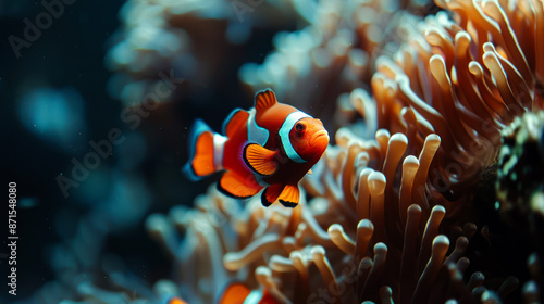 closeup clown fish in the coral reef on ocean