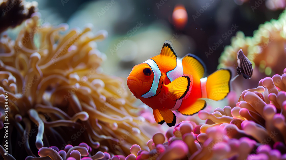 closeup clown fish in the coral reef on ocean closeup clown fish in the coral reef on ocean