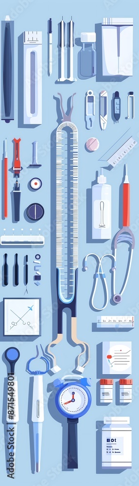 Obraz premium Medical instruments, precision tools, flat design illustration