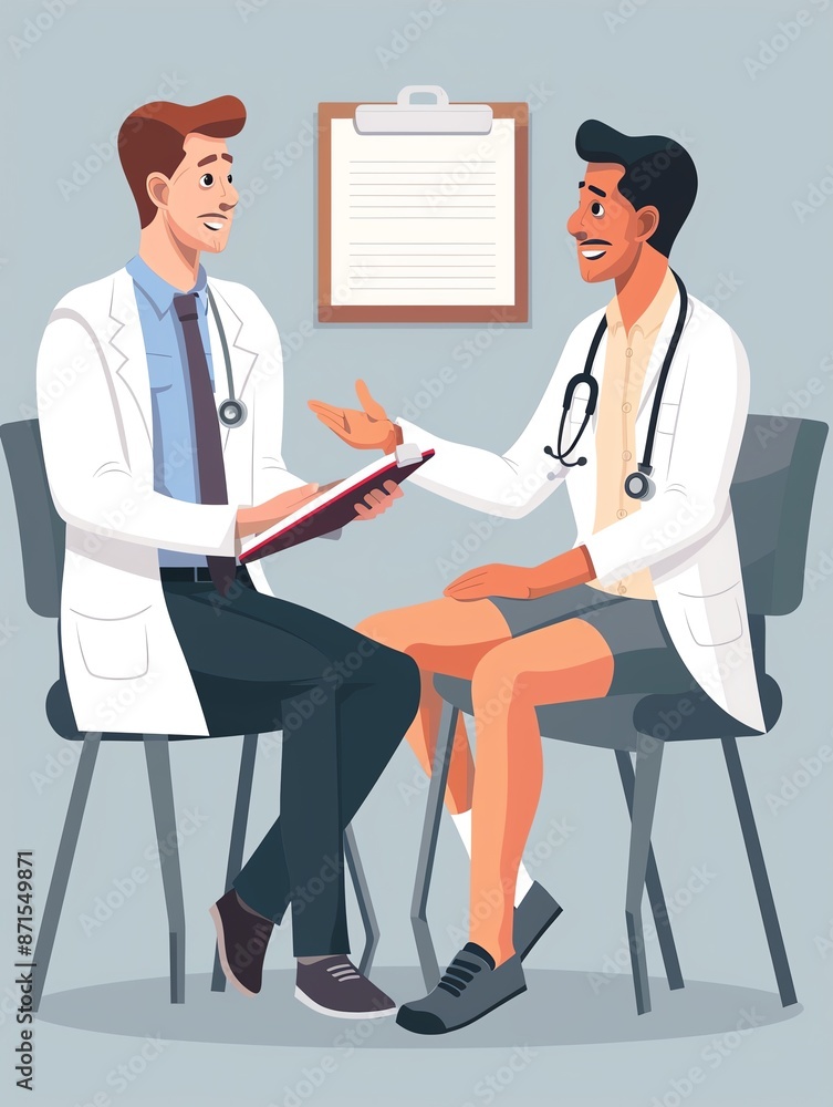 Doctor consultation, explaining diagnosis, flat design illustration Doctor consultation, explaining diagnosis, flat design illustration