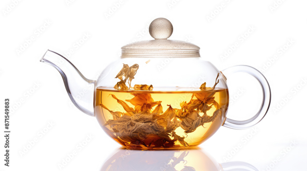 Watercolor transparent teapot with loose leaf tea, generative AI Watercolor transparent teapot with loose leaf tea, generative AI