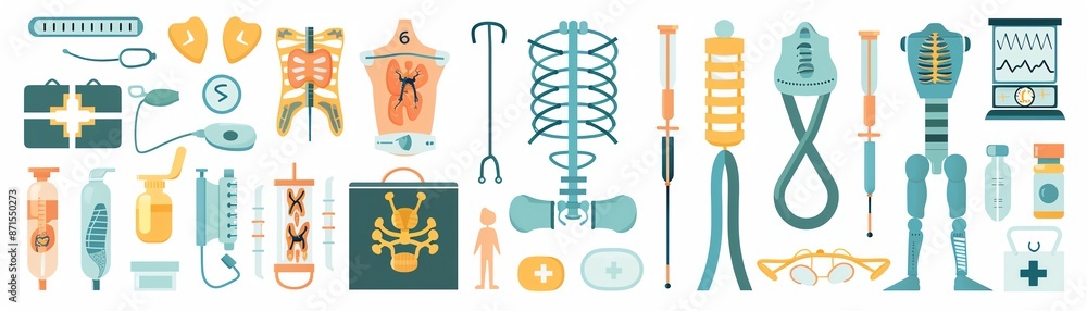 Medical devices, braces and supports, flat design illustration Medical devices, braces and supports, flat design illustration