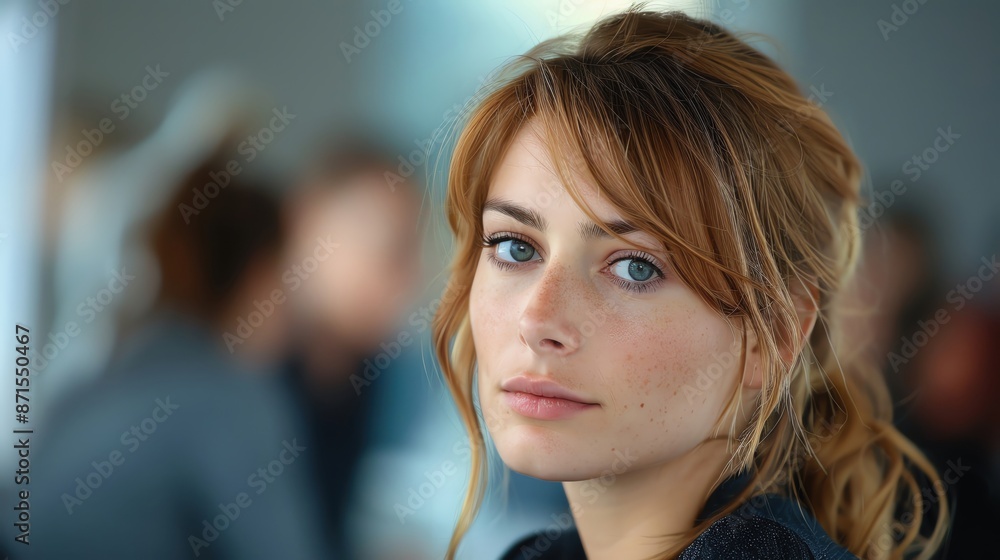 A semi-close up of a female office worker feeling stressed in a meeting, showing detailed skin texture, ample copy space A semi-close up of a female office worker feeling stressed in a meeting, showing detailed skin texture, ample copy space