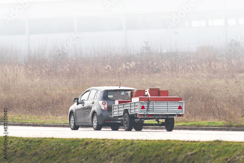 Wallpaper Mural Car with trailer on sunny countryside highway Torontodigital.ca