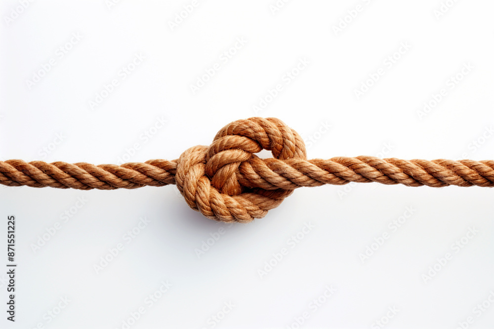 A close-up of an isolated knot on the end of rope, generative ai A close-up of an isolated knot on the end of rope, generative ai