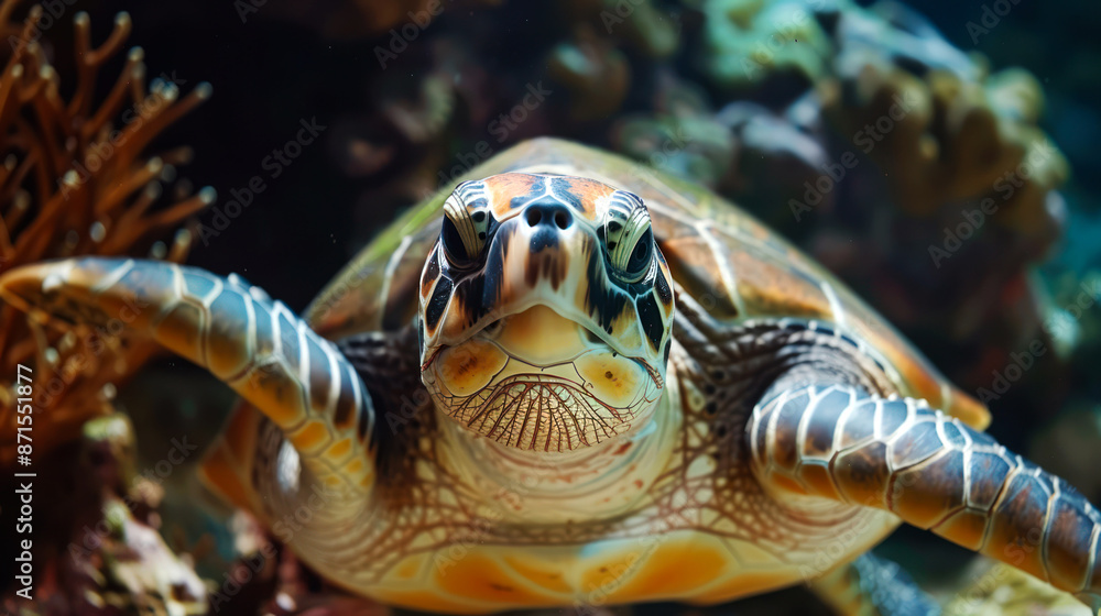 Fototapeta premium closeup turtle on the coral reef