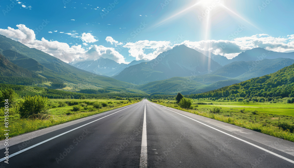 Asphalt Road Leading Through a Mountain Valley Asphalt Road Leading Through a Mountain Valley