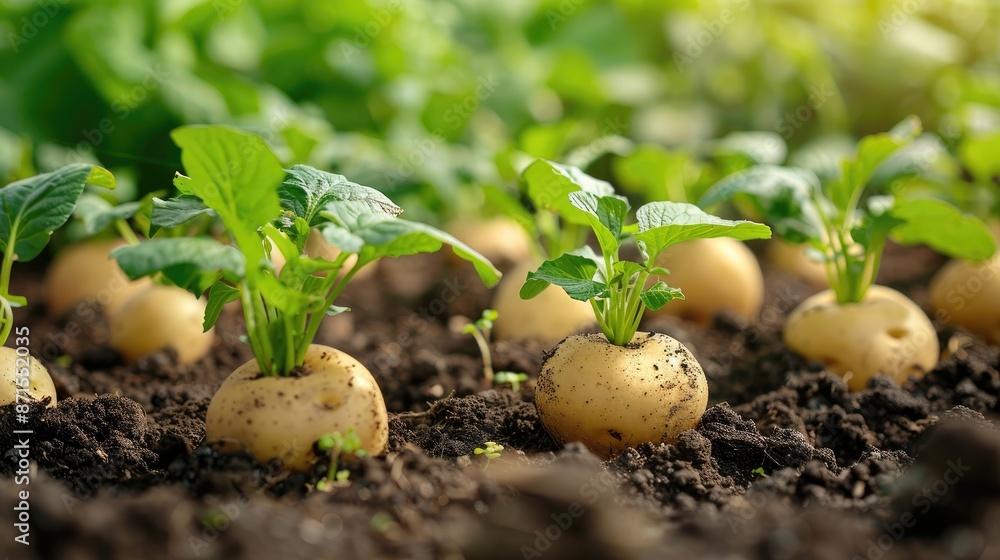 Potato sprouting for planting depicted in close up photo Potato sprouting for planting depicted in close up photo