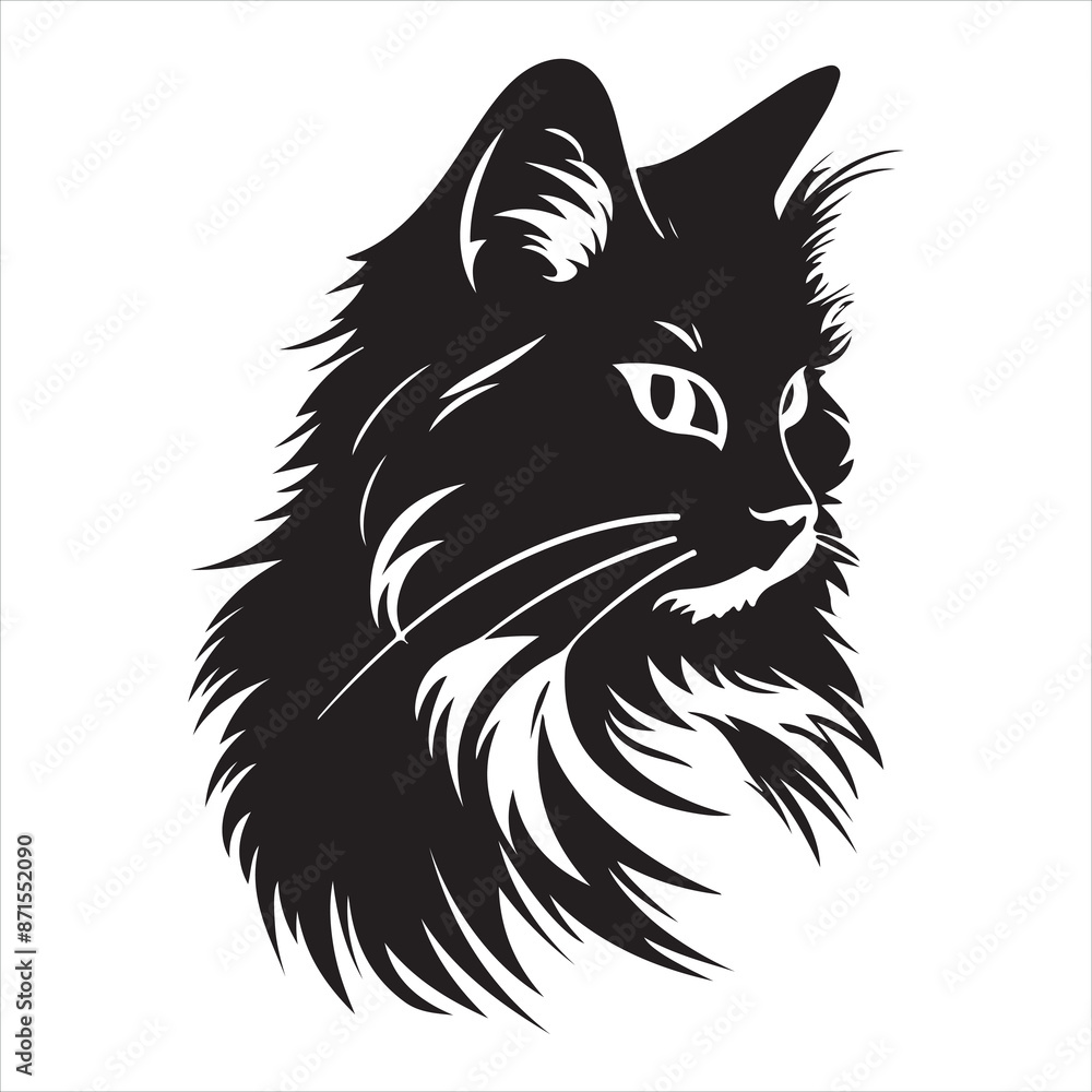 Obraz premium Beautiful illustration of a cat Cat head silhouette white background 