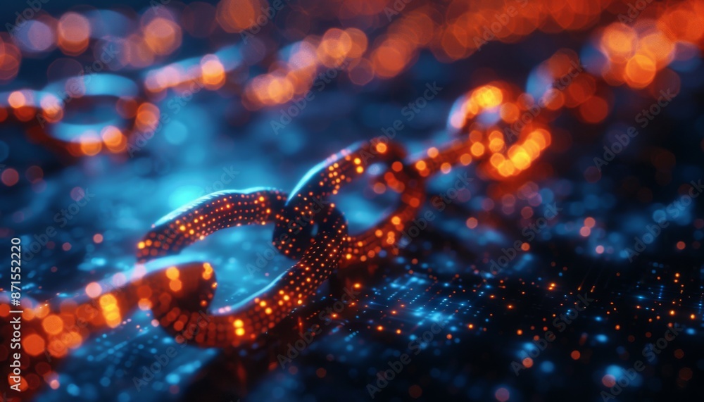 Abstract digital art of a blockchain network with glowing nodes and connections, cryptocurrency, technological advancement Abstract digital art of a blockchain network with glowing nodes and connections, cryptocurrency, technological advancement