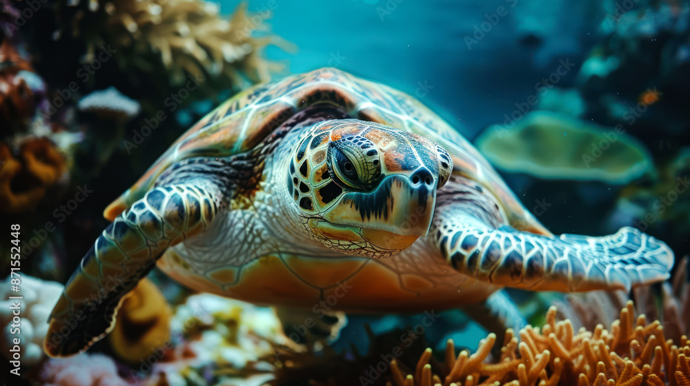 Fototapeta premium closeup turtle on the coral reef