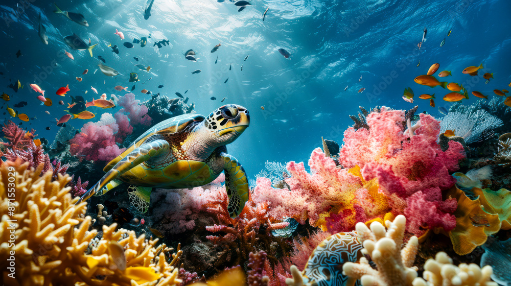 Fototapeta premium closeup turtle on the coral reef