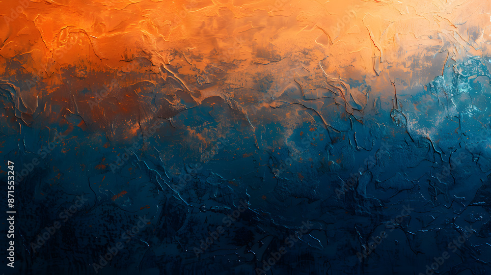 A painting of a wall with blue and orange colors A painting of a wall with blue and orange colors