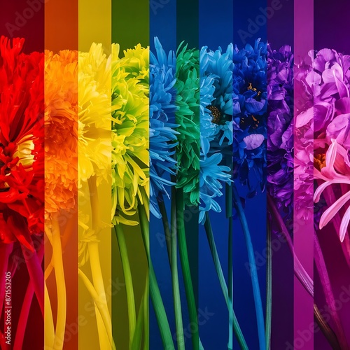 Different flowers on colour background