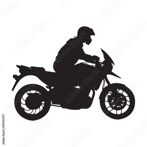 Man riding a motorcycle silhouette white background
