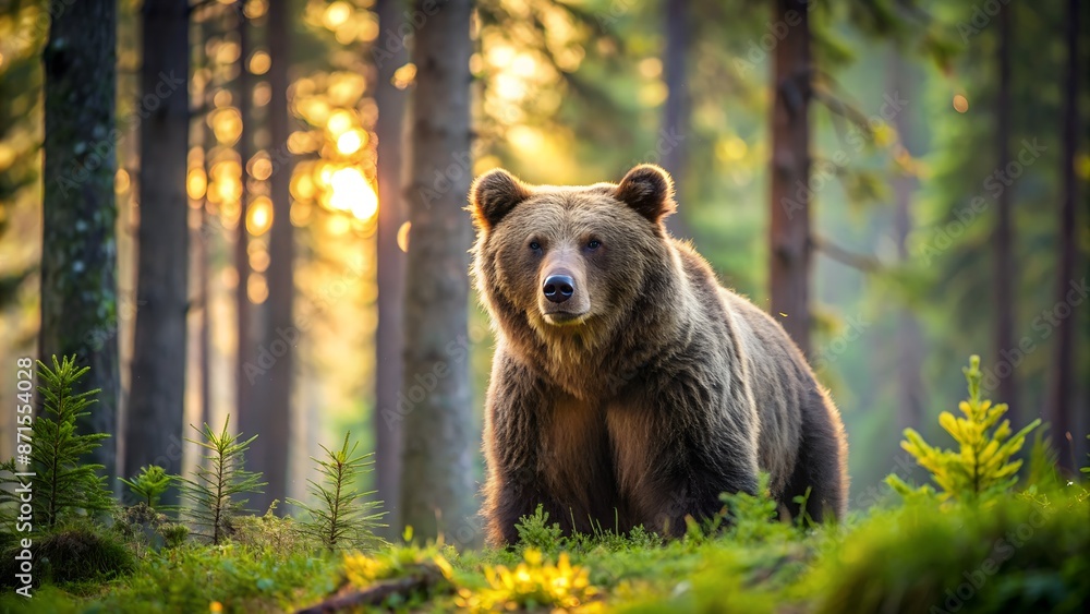 Fototapeta premium Bear in Forest. Perfect for: Nature themes, wildlife art, wilderness, tranquility, natural beauty
