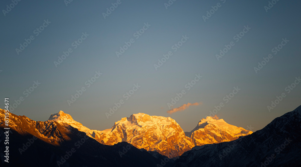 Naklejka premium The sunset of Mt.Manaslu on Annapurna Circuit Trekking trip of Nepal