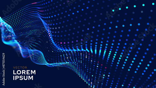 Cyber Big Data Flow Particles Tech Business or Science Background. Medical Research or Tech Innovation Online Webinar Presentation Event. Conference or Forum Vector Illustration Backdrop.