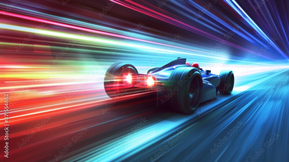 A dynamic image of a race car speeding with a vibrant motion blur background suggesting high velocity and competition A dynamic image of a race car speeding with a vibrant motion blur background suggesting high velocity and competition