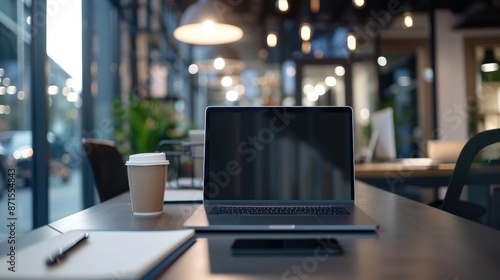 Wallpaper Mural Laptop and notebook on desk in spacious office after work hours Torontodigital.ca