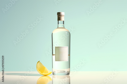 a bottle of liquid next to a slice of lemon © Vladimir