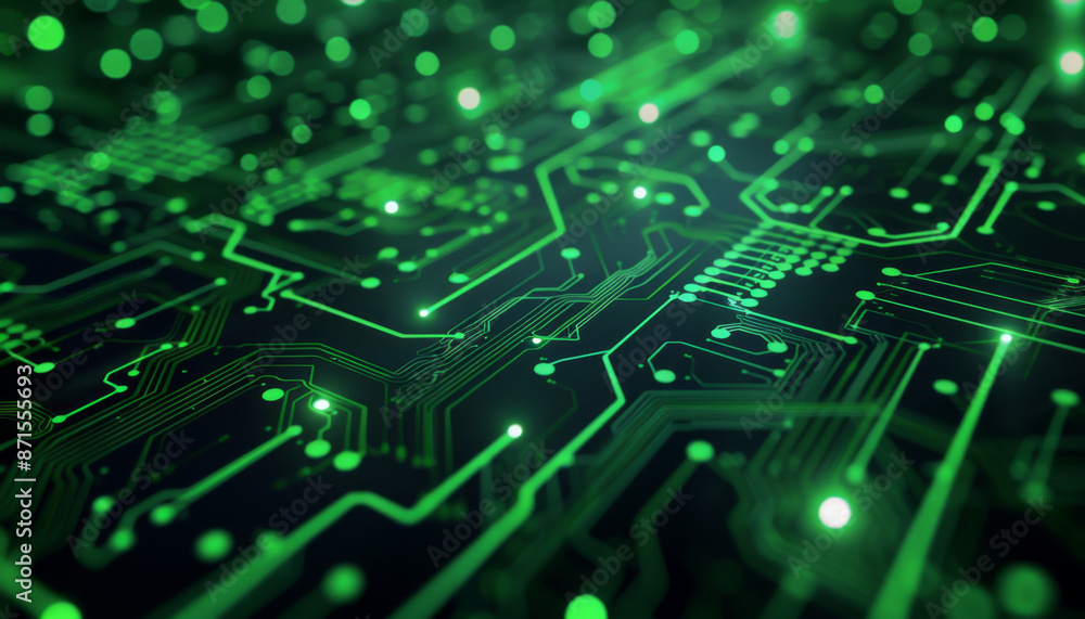 Abstract Circuit Board with Glowing Green Lines