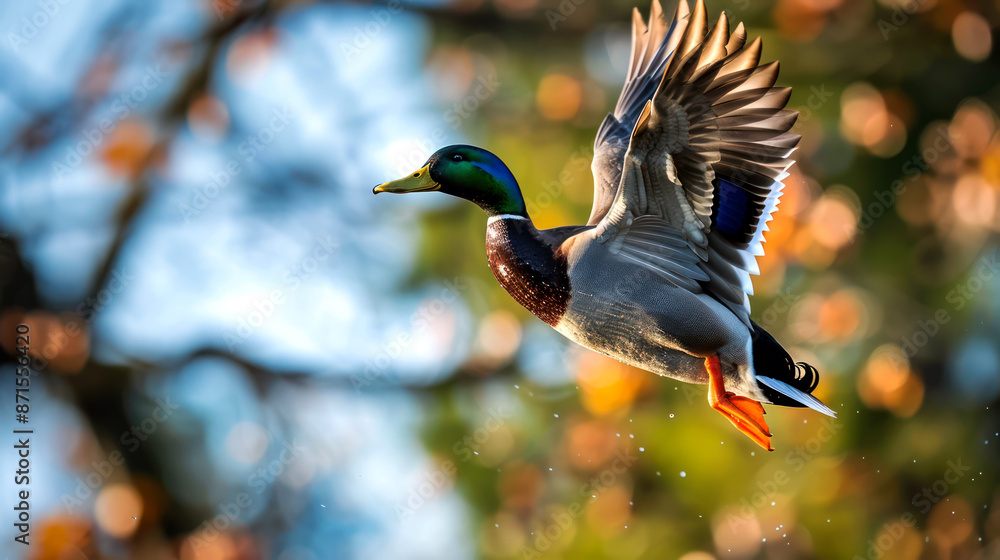 Obraz premium closeup wild mallard duck swimming on the river