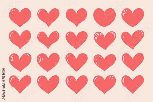 A collection of red heart shapes on a white backdrop