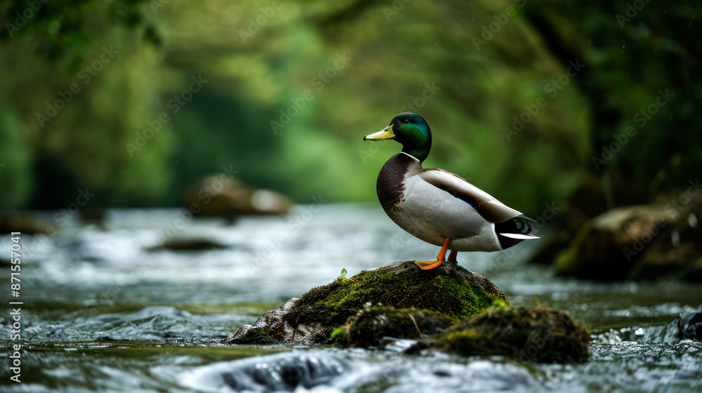 Obraz premium closeup wild mallard duck swimming on the river