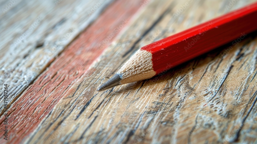 Emphasizing selective focus on red carpenter s pencil and right angle tool post renovation on laminate floor Emphasizing selective focus on red carpenter s pencil and right angle tool post renovation on laminate floor