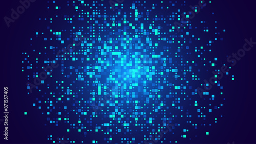 Digital Pixel Explosion. Abstract Virtual Cyber Space Data Flow. Halftone Pixel Effect Round Explosion. Vector Illustration.
