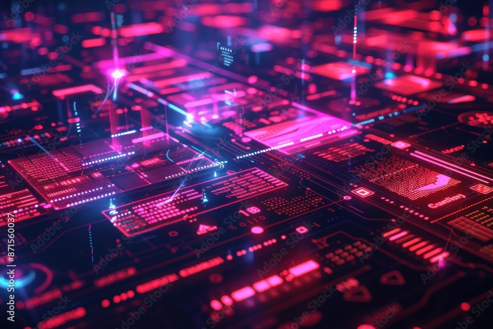 A computer chip with a red background A computer chip with a red background