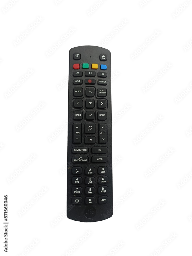 Black remote control for tv on a white background Black remote control for tv on a white background