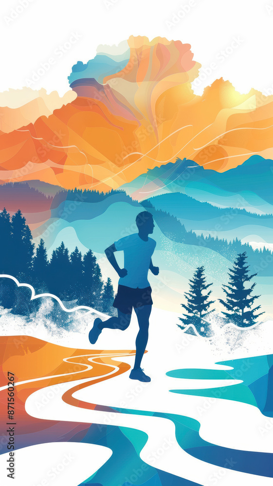 Fototapeta premium Athletic Man Running in City Vector